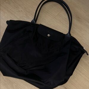 Longchamp Le Pliage black on black tote